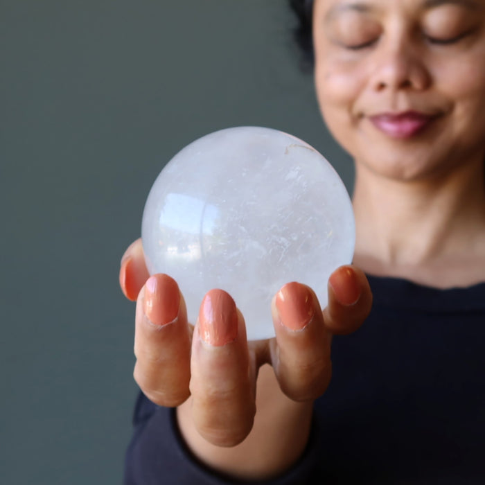 White Calcite Sphere Spiritual Oracle Optical Gazing Crystal Ball