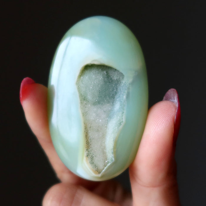 green chalcedony druzy quartz oval cabochon