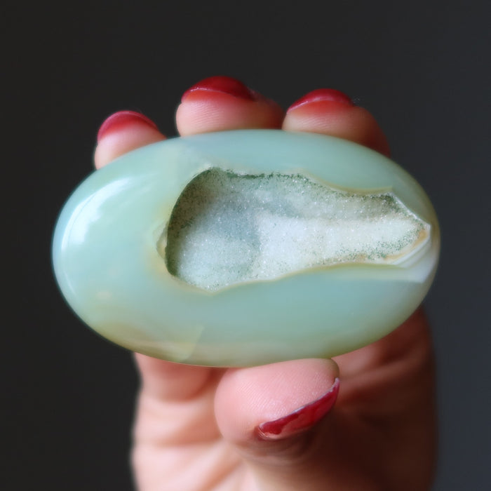 green chalcedony druzy quartz oval cabochon