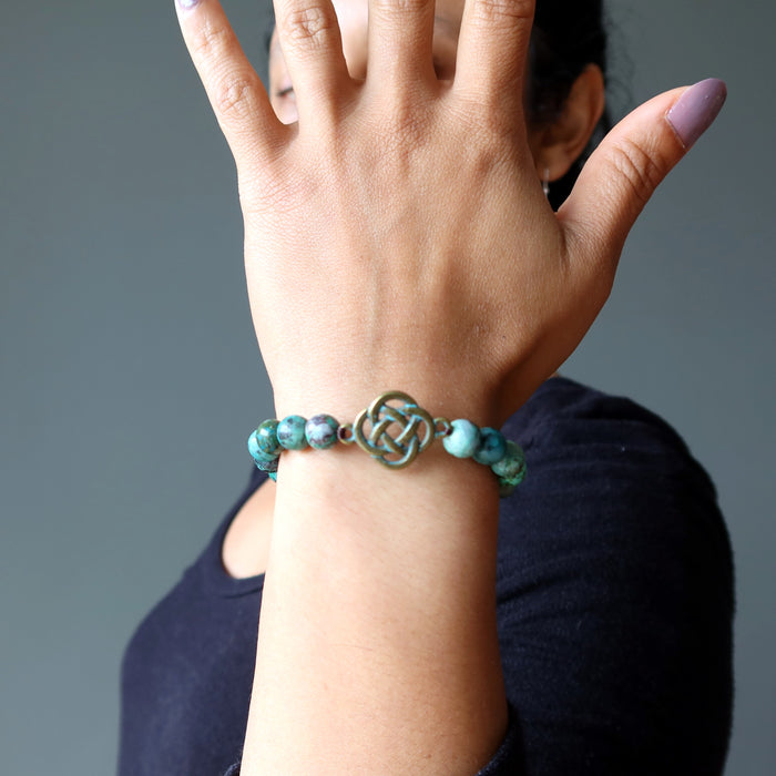 Chrysocolla Bracelet Celtic Knot Gemstone Green Patina