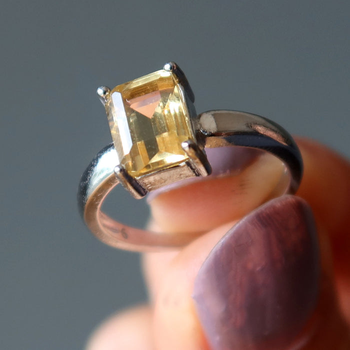 Citrine Ring Abundance Yellow Rectangle Faceted Gemstone