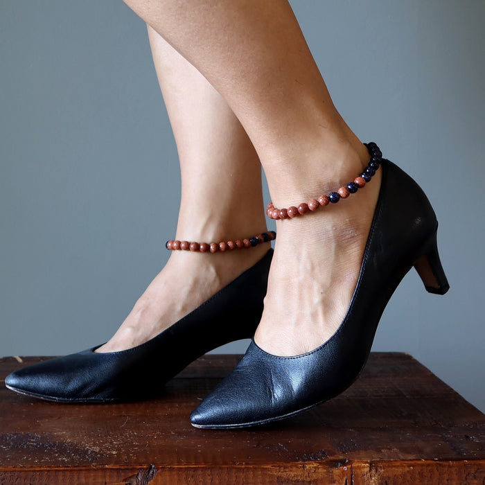 blue and brown goldstone anklets