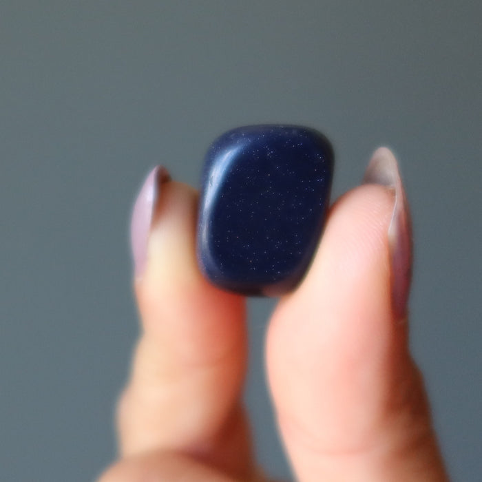 Blue Goldstone Tumbled Stones Glitter Charm Copper Crystal