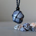 iolite macrame necklace and raw iolite stones