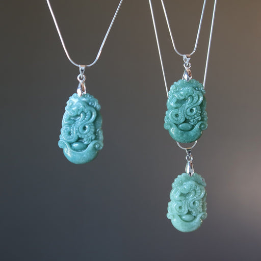 3 jade zodiac snake necklaces on sterling silver