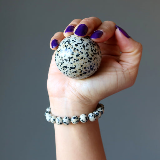 dalmatian jasper sphere and bracelet