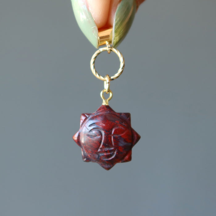 Red Jasper Pendant Smiling Sun Eternal Healing Crystal Gold