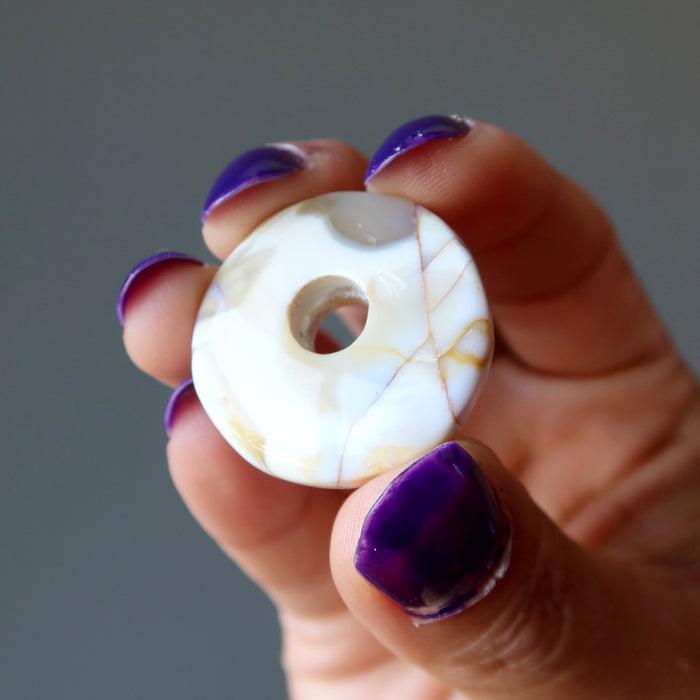 White Jasper Gemstone Donut Meditation Stone Pendant