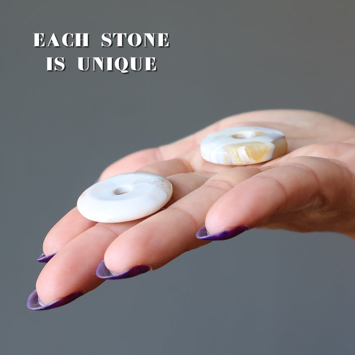 White Jasper Gemstone Donut Meditation Stone Pendant