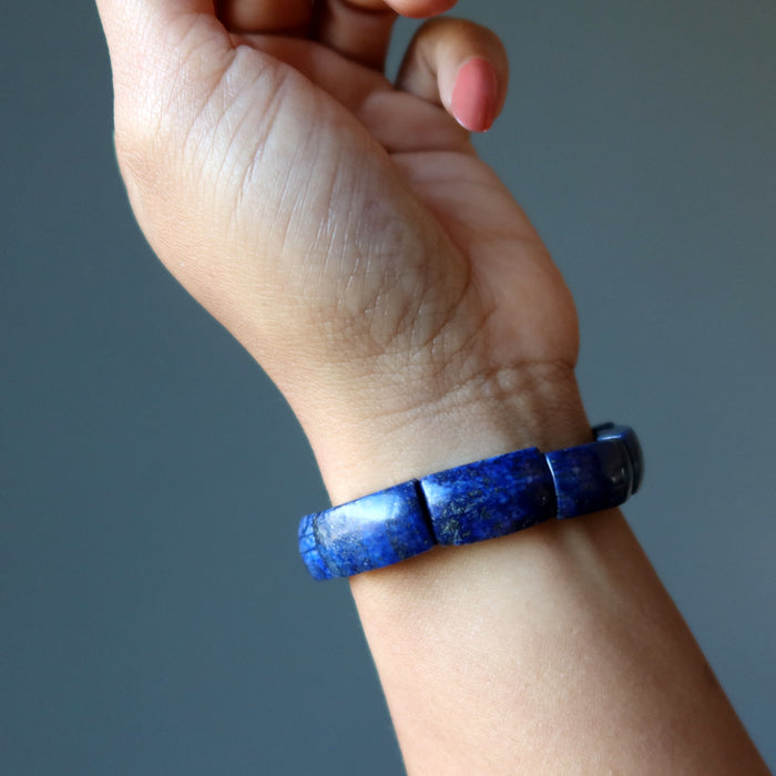 lapis lazuli stretch bracelet on wrist