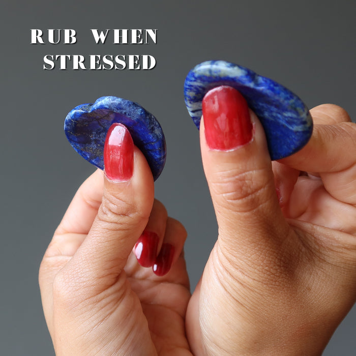 rubbing lapis lazuli worry stone hearts