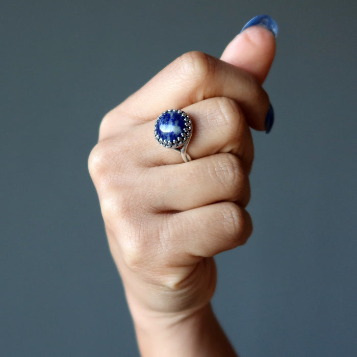 lapis lazuli sterling silver ring on hand