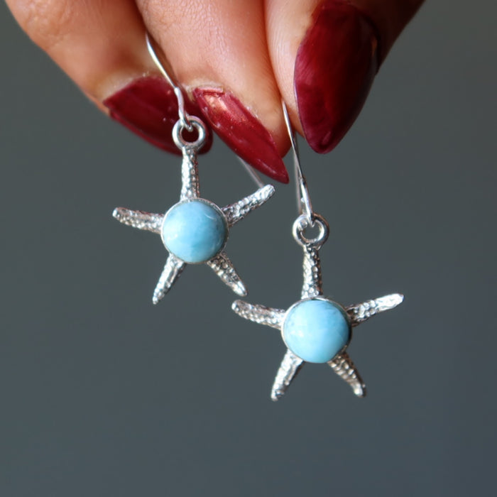 Larimar Earrings Love Sea Blue Starfish Stones Sterling Silver
