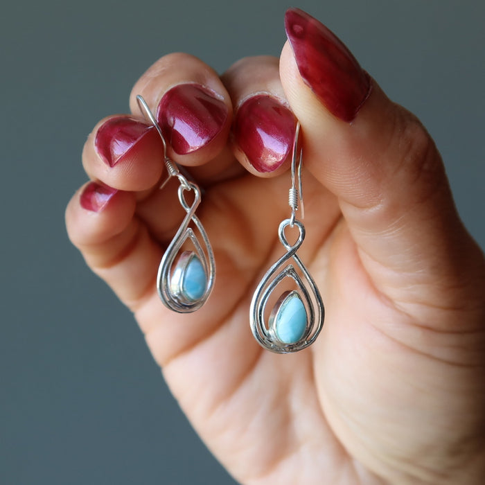 Larimar Earrings Drop of Seaside Serenity Rare Blue Pear Gems