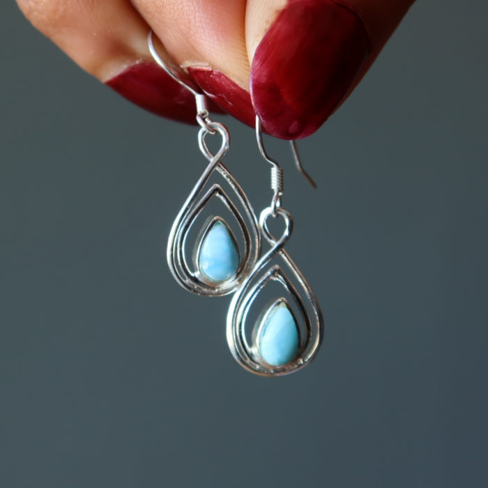 Larimar Earrings Drop of Seaside Serenity Rare Blue Pear Gems
