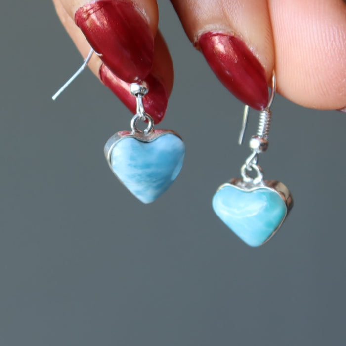 Larimar Earrings Hear Love Calling Blue Gem Heart Sterling Silver