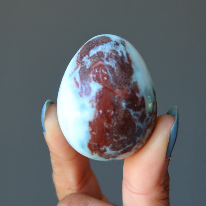 Larimar Egg Phoenix Reborn Water Fire Red Hematite Blue Crystal