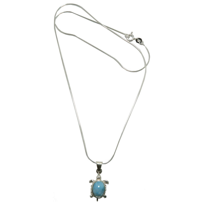 Larimar Necklace Don't Worry Be Happy Blue Sea Turtle Gemstone