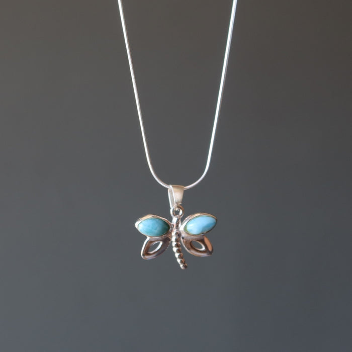 Larimar Necklace Dragonfly Song of Light Sterling Silver Gem