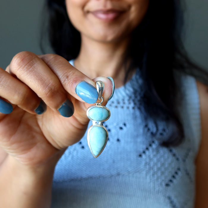 Larimar Pendant Blessing in Blue Crystal Healing Sterling Silver