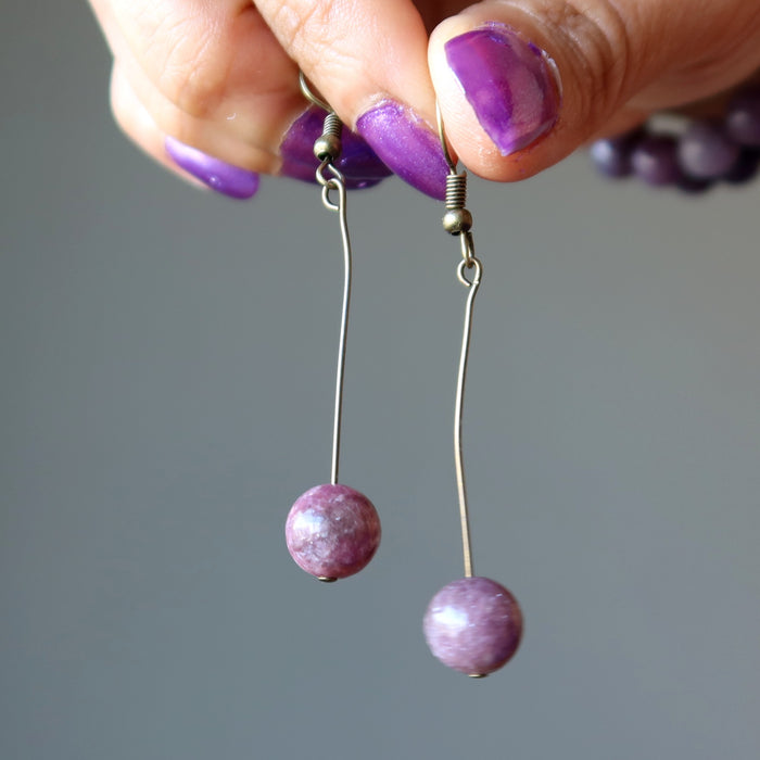 Lepidolite Earrings Wise Soul Purple Gemstone Antique