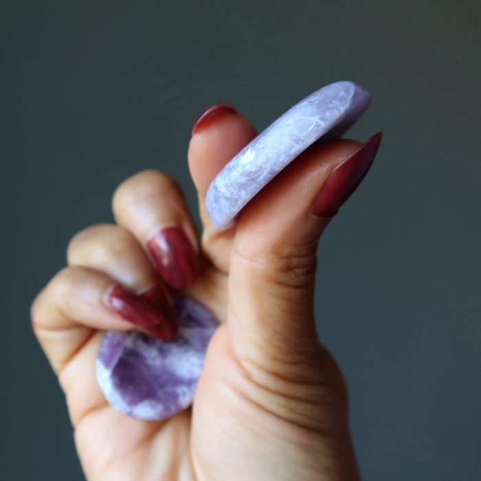 Lepidolite Worry Stones Calm Mind Palm Crystals Purple Pair