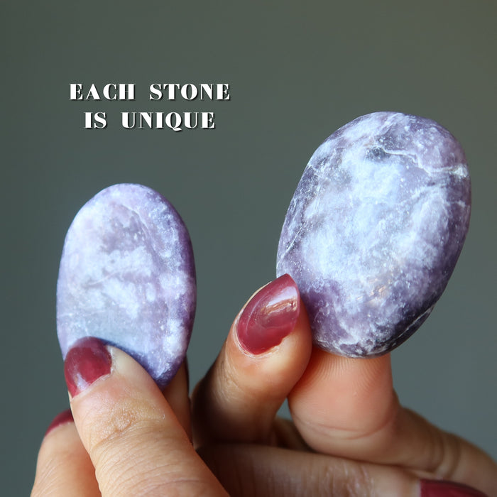 Lepidolite Worry Stones Calm Mind Palm Crystals Purple Pair
