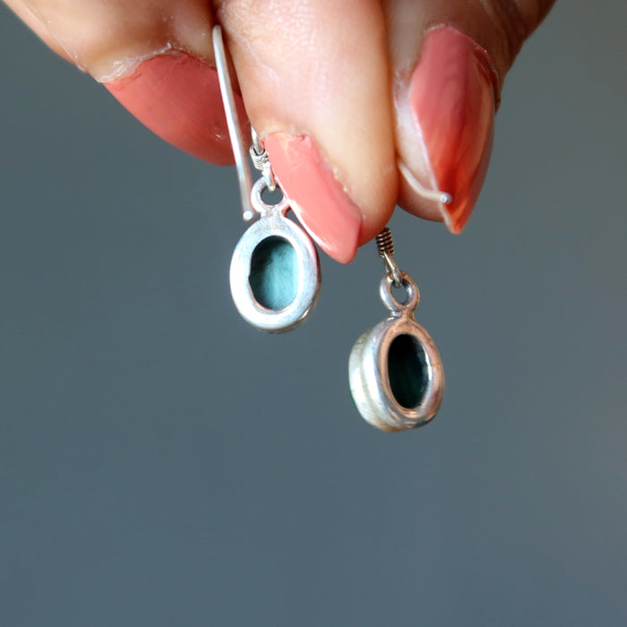 Malachite Earrings Can Do Oval Sterling Silver Dangle Gems