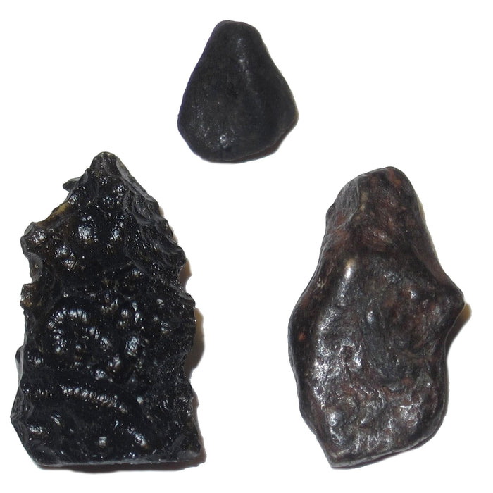 Meteorite Set Galactic Rocks Black Tektite, Chelyabinsk, Agoudal