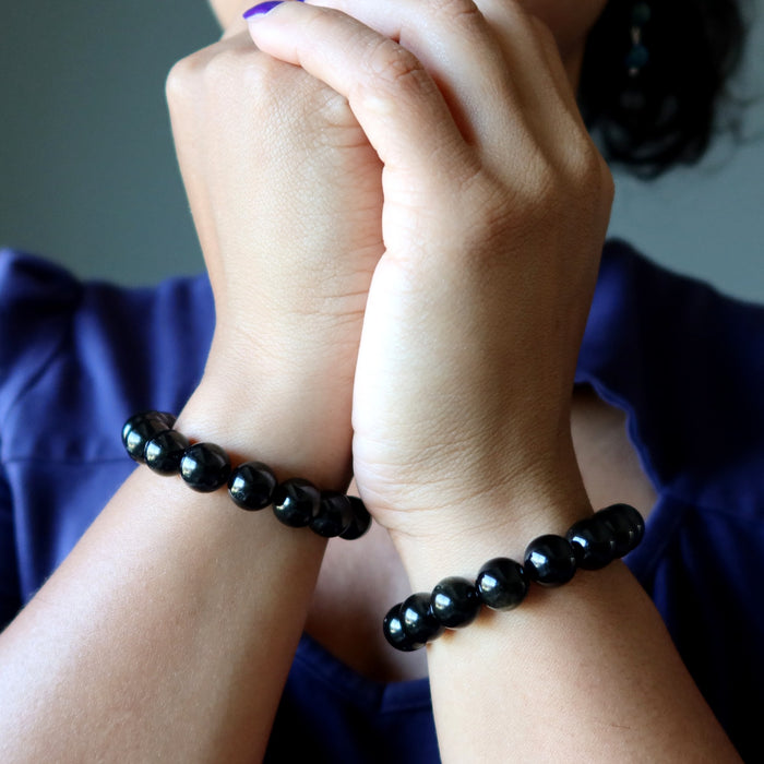 gold sheen obsidian and black tourmaline bracelet set