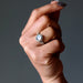 rainbow moonstone sterling silver ring on hand