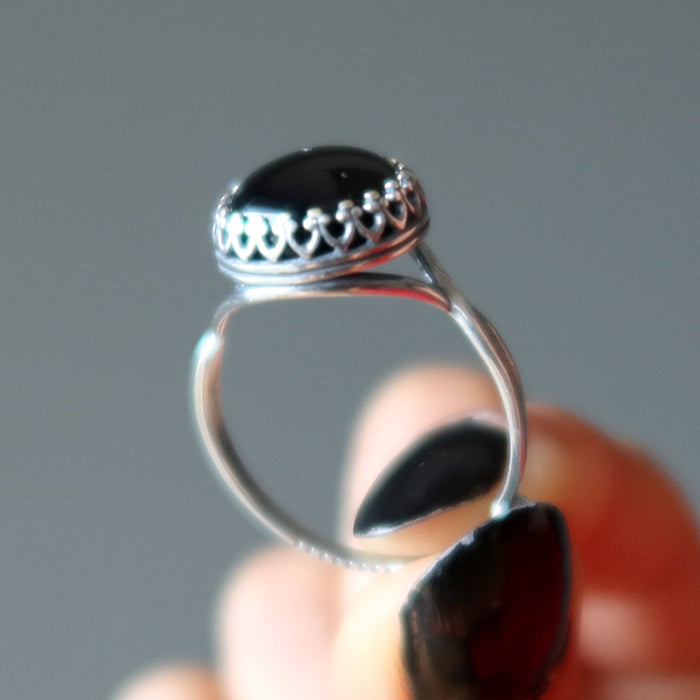 Onyx Ring My Watchful Guardian Round Black Gem Sterling Silver