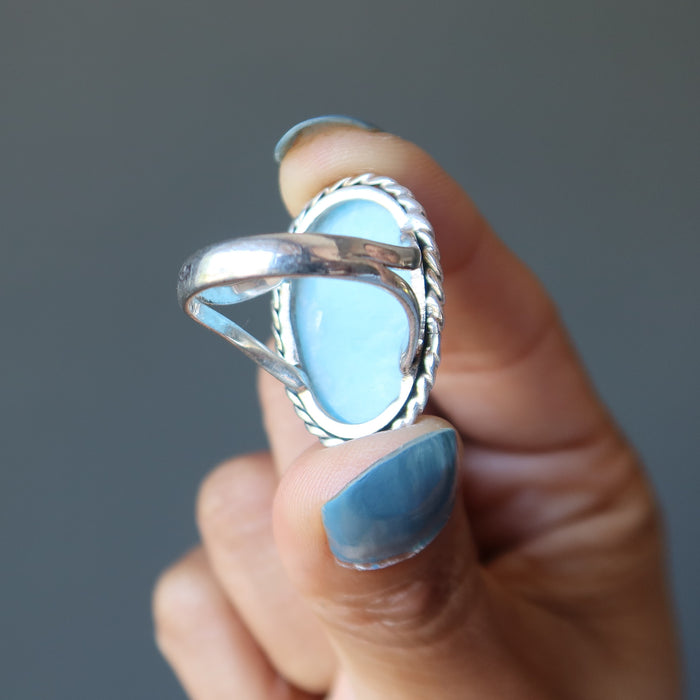 Blue Quartz Ring Mirror of my Soul Reiki Healing Sterling Silver