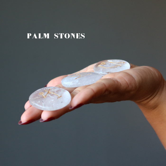 Clear Quartz Palm Stone Set Archangel Michael Gabriel Uriel Crystals
