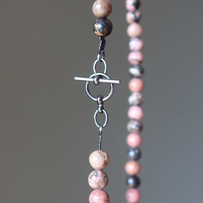 toggle clasp on beaded rhodonite necklace