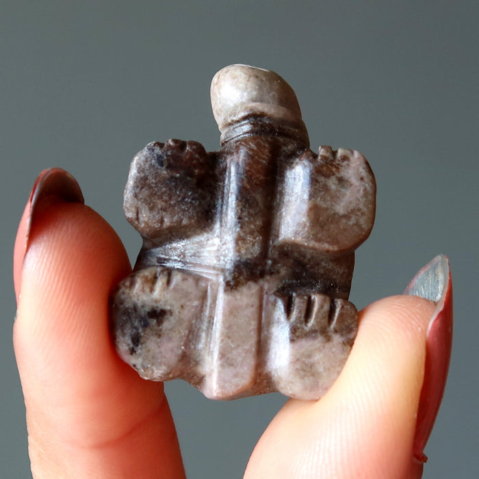 Holding Rhodonite Turtle showing the front side