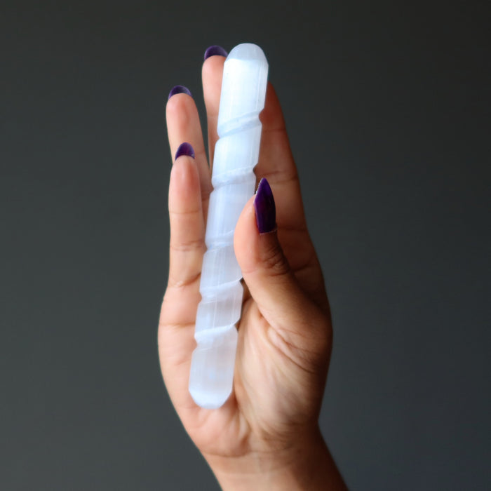 Selenite Wand White Moonbeam Massage Carved Crystal
