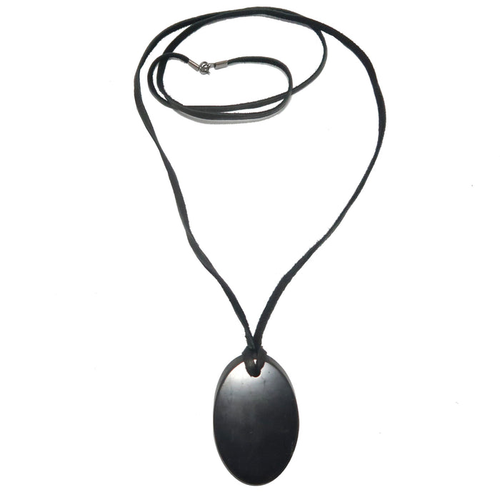 shungite oval pendant on leather cord