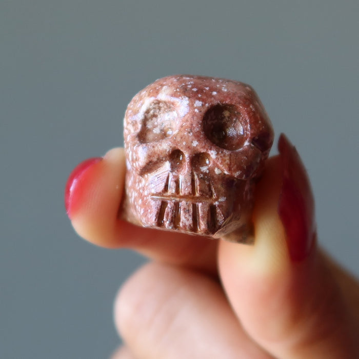 Soapstone Skull Time Traveler Channeling Crystal Red Bead