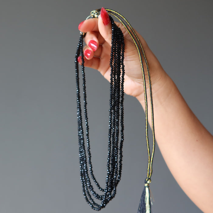 Spinel Necklace Black Empress Faceted 5-Strand Gems