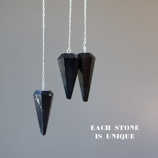 three black tourmaline faceted pendulums