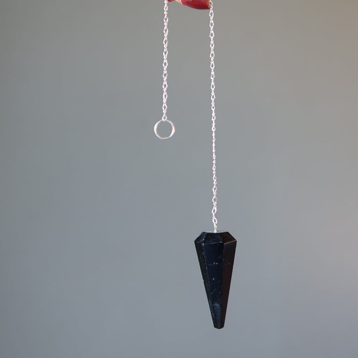black tourmaline faceted pendulum with sterling silver chain