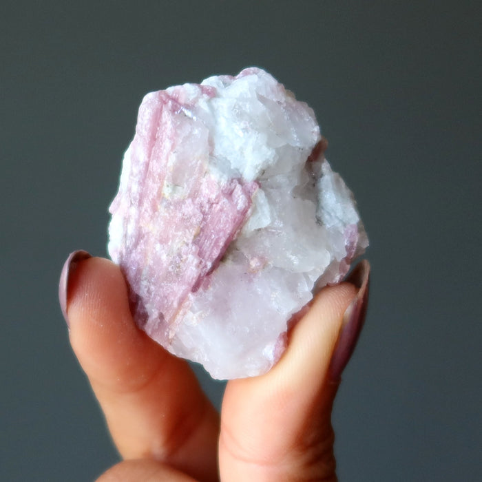 Pink Tourmaline Raw Crystal Romance Stone in Snow Quartz