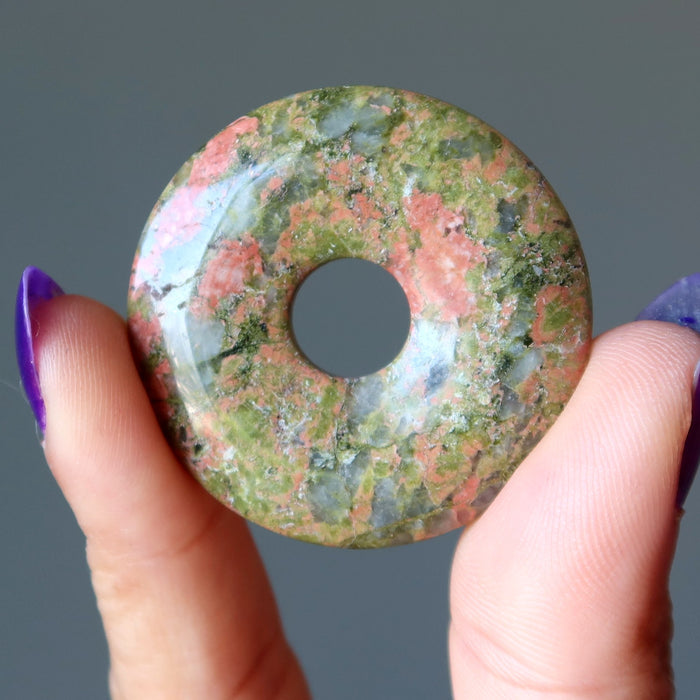 Unakite Gemstone Donut Creativity Round Stone Pendant