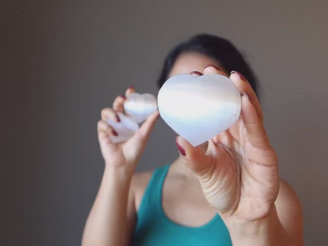 video featuring white selenite hearts