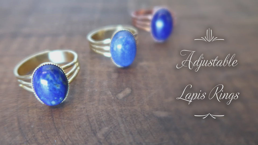 video featuring lapis lazuli adjustable rings