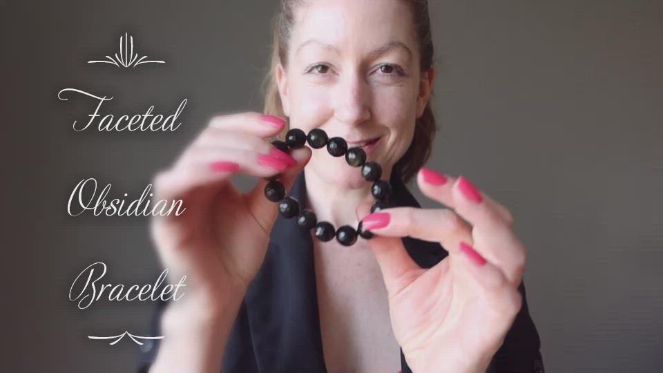 video with female modeling obsidian faceted bracelet