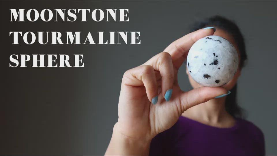 video about moonstone tourmaline sphere