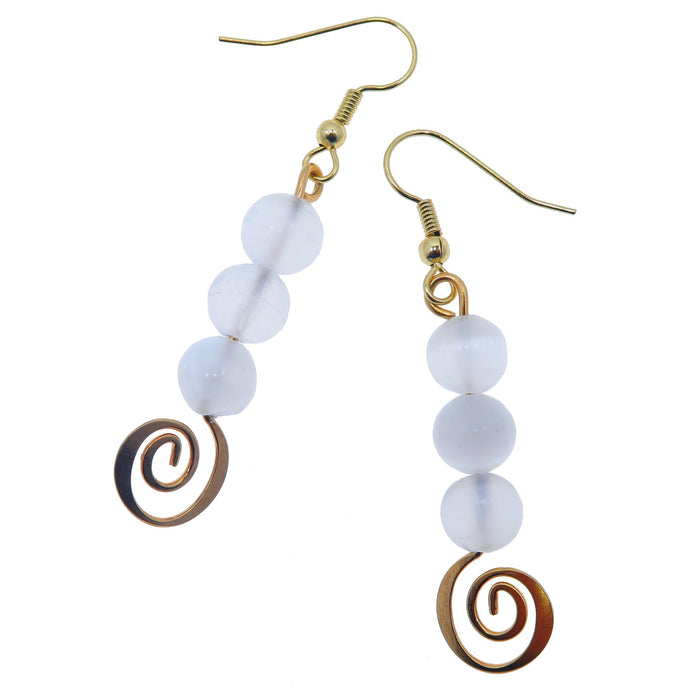 white selenite gold spiral dangle earrings