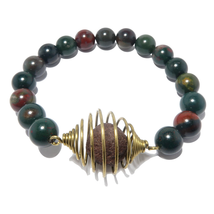 moqui marble in vintage cage bloodstone beaded stretch bracelet